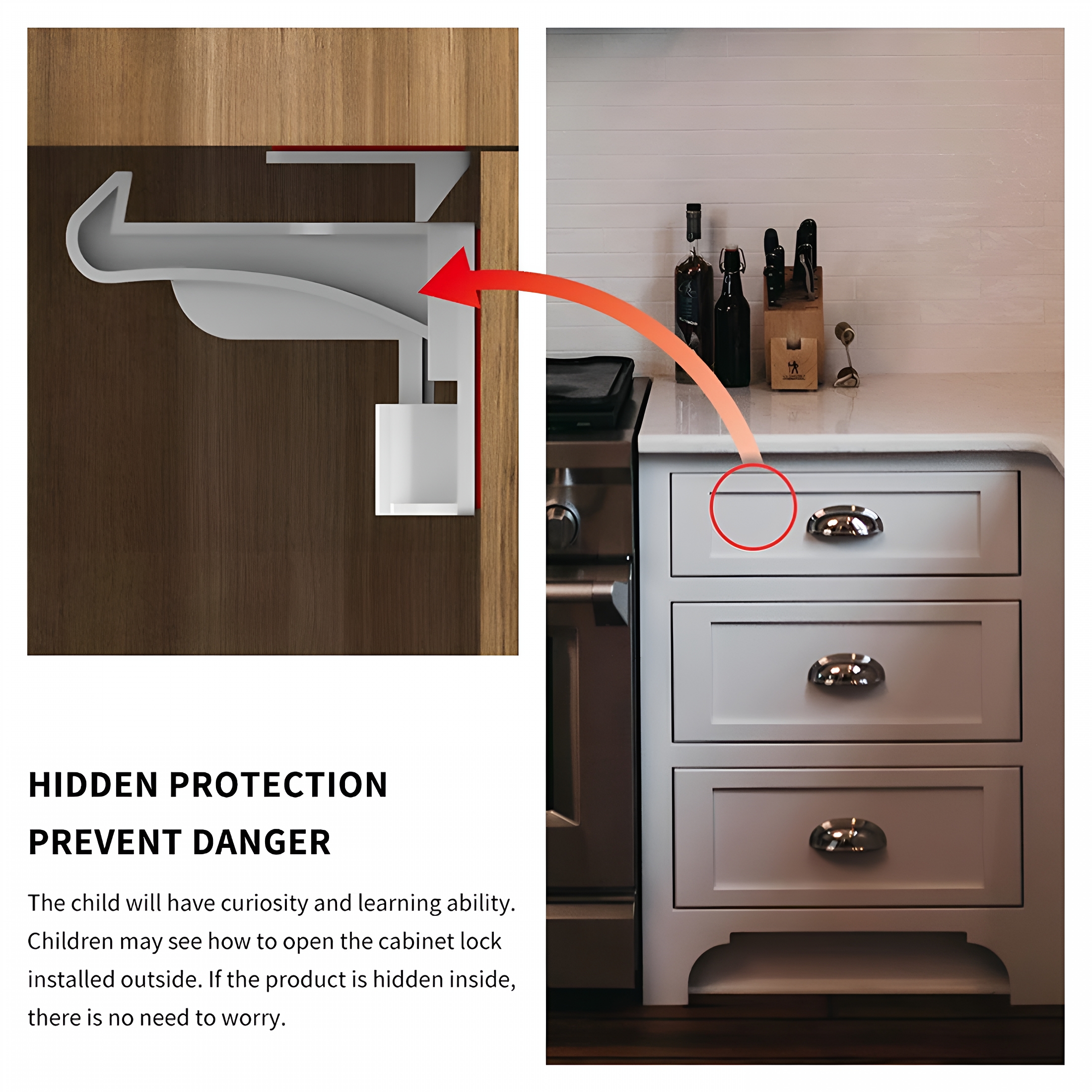 LAMIRO Cupboard Locks for Children - Child Safety Locks, Baby Proofing Drawer Kit Latches - No Drilling - Non Magnetic Child Proof Kitchen Cabinet Lock for Babies - Childproof - 15 Pack