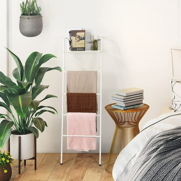 Toallero Blanket Ladder OYEAL Farmhouse con estante blanco