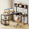 thumbnail image 2 of Costway L-Shaped Computer Desk with Power Outlets, 62" Corner Desk with Storage Hutch, 2 of 10