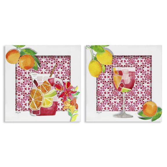 Stupell Industries Sangria Pitcher & Glass Food & Beverage Painting Wrapped Canvas Canvas Art Print Wall Art, 17 x 17, Set of 2