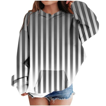 

ATOGUTA Kids Hoodies Girls Sweatshirts Lightweight Long Sleeve Pullover Top Little Girls Striped Hooded Shirt Winter Outwear Gray Size 4T-14
