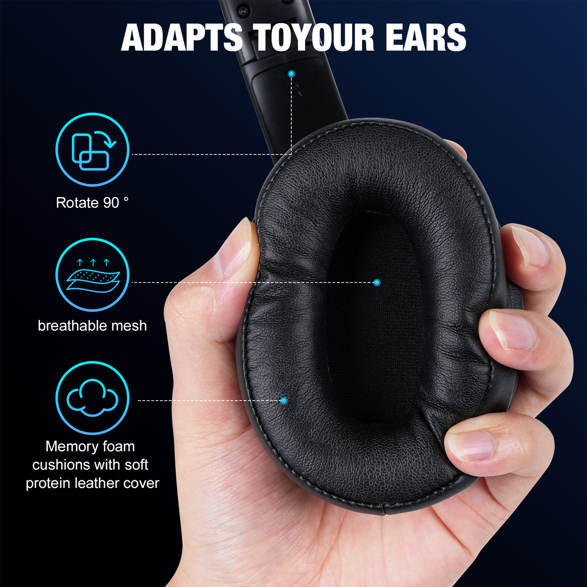 AUOSHI A18 Active Noise Cancelling Wireless Headphones, Black photo 2