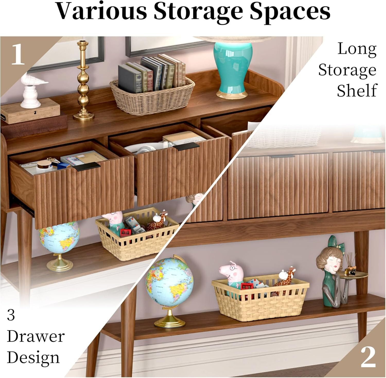 Entryway Sofa Table, Narrow Console Table, Entryway Table with 3 Drawer