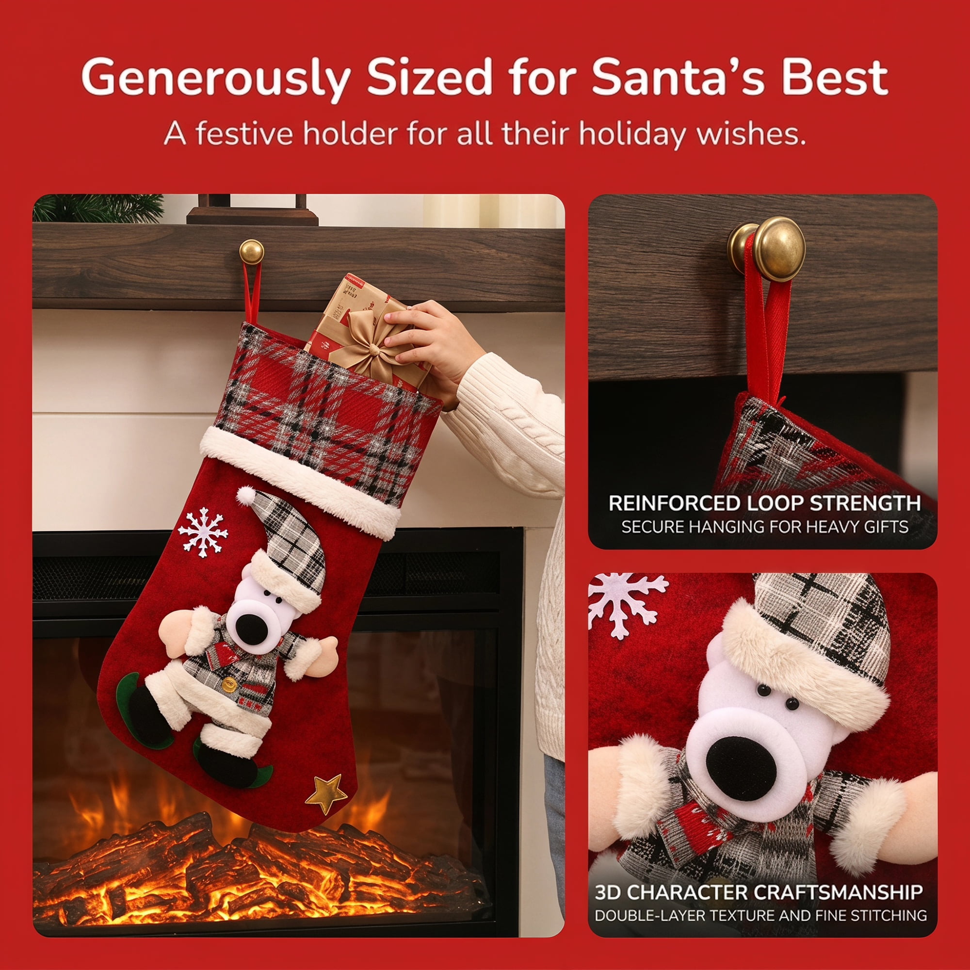 Unique Bargains Adorable Mascot Christmas Stockings Cozy Winter Living Accents Bear 16"