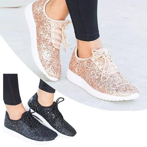 Sarkoyar Women Autumn Casual Sequin Lace Up Flat Climbing Hiking Running Sneakers Shoes