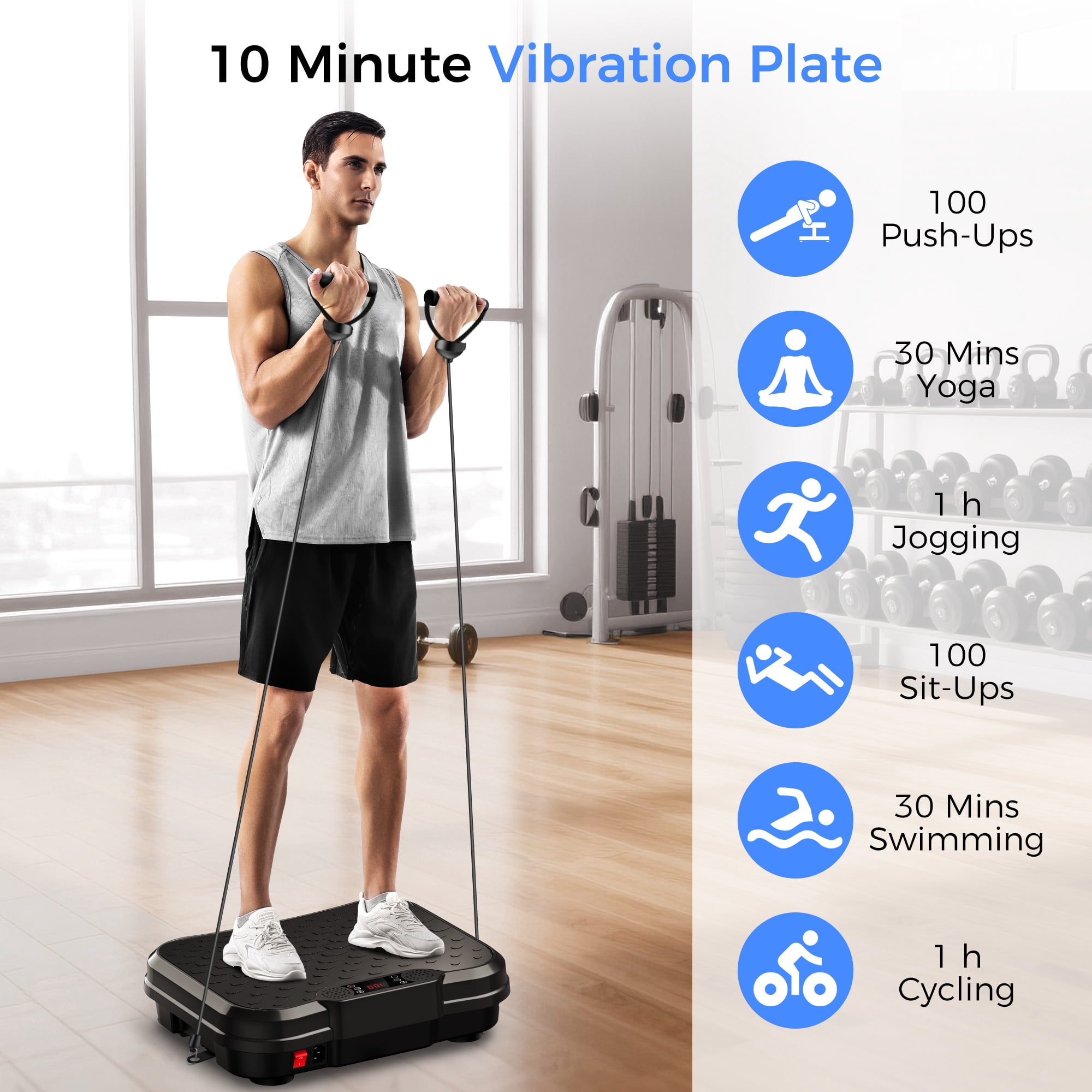 Tomile Vibration Plate Exercise Machine, Body Workout Fitness Platform with Resistance Bands, Bluetooth Speaker, 330lbs Capacity
