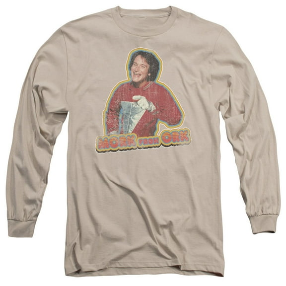 Mork & Mindy Mork Iron On Long Sleeve Adult 18/1 T-Shirt Sand