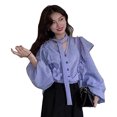 thumbnail image 3 of Purple Shirt,Women Shirt V Neck Ruffle Lantern Sleeve Shirt Purple Ruffle Sleeve Shirt Unbeatable Value, 3 of 9