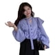 thumbnail image 1 of Camisa de manga de linterna,Camisa de mujer Camisa de manga de linterna con volantes y cuello en V Camisa morada Rendimiento lleno de energía, 1 of 8