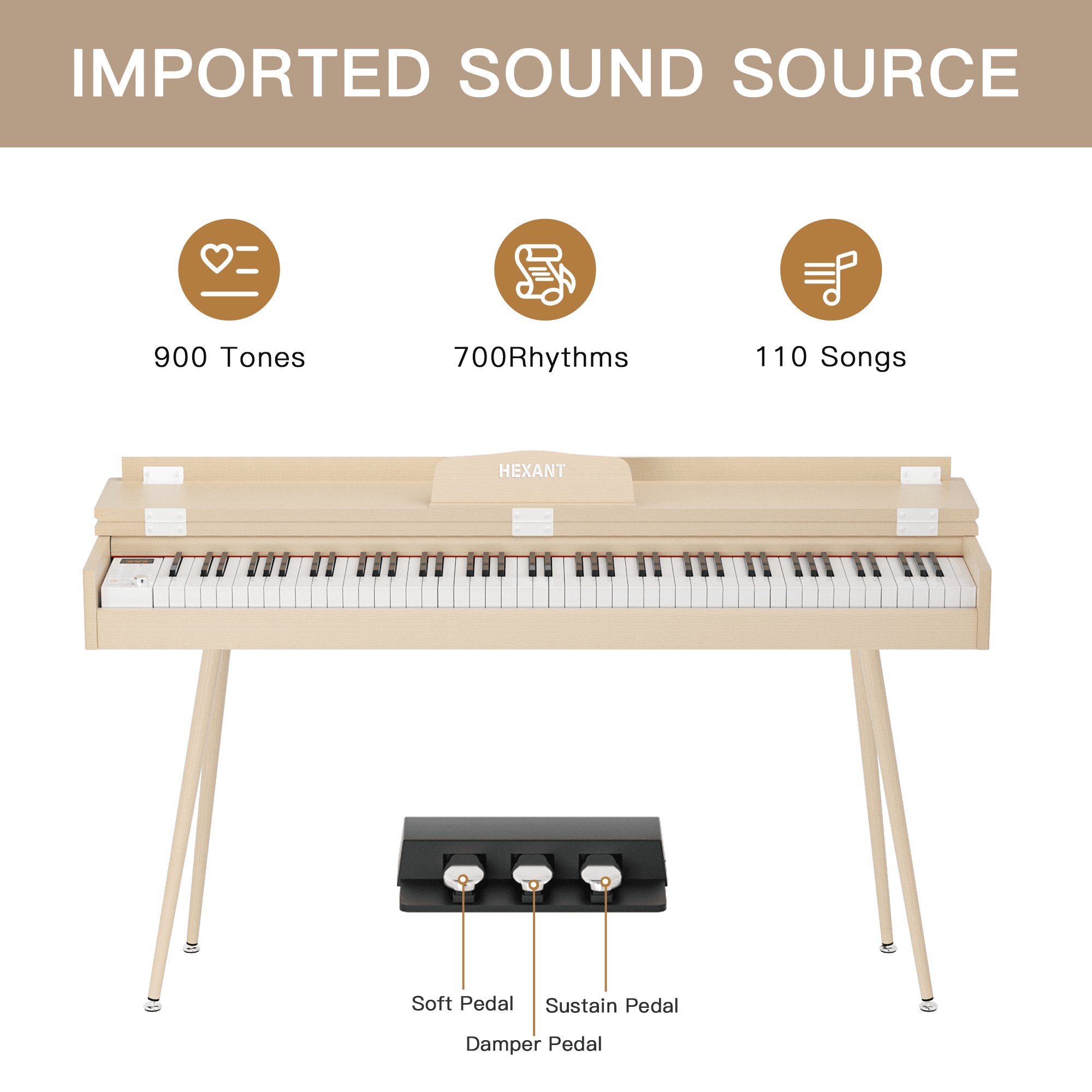 HEXANT 88- Key Hammer Weighted Digital Piano Keyboard, Full-Size Electric Piano keyboard, with 3-Pedal, Multi-Functional Keyboard and Stand for Beginner/Adult (Only Piano)