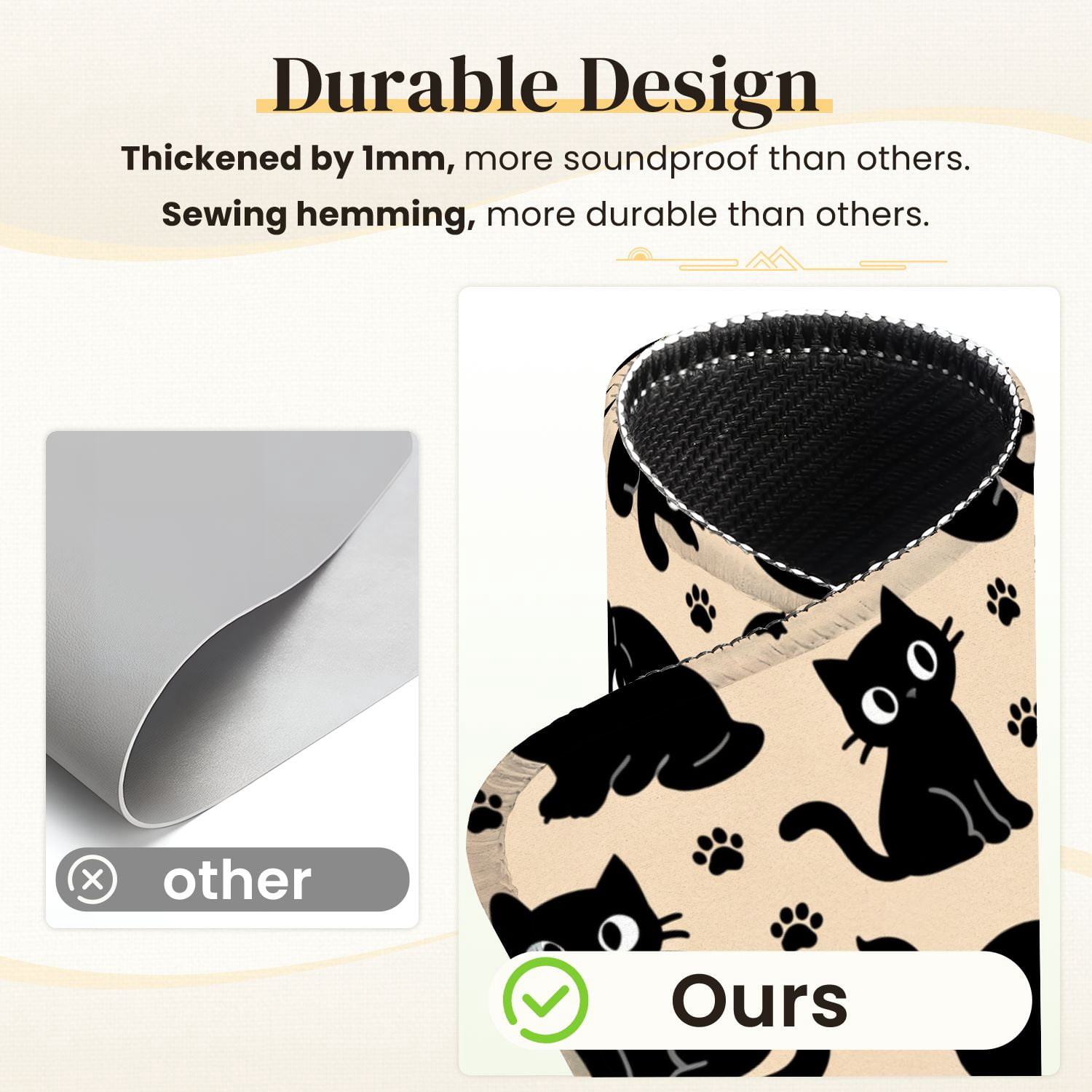 Mahjong Mat 31.5" x 31.5" Black Cat Playful Cats Paws Beige Non-Slip Noise Reduction Mahjong Tiles Table Cover for Dominoes Poker Card Board and Tile Games