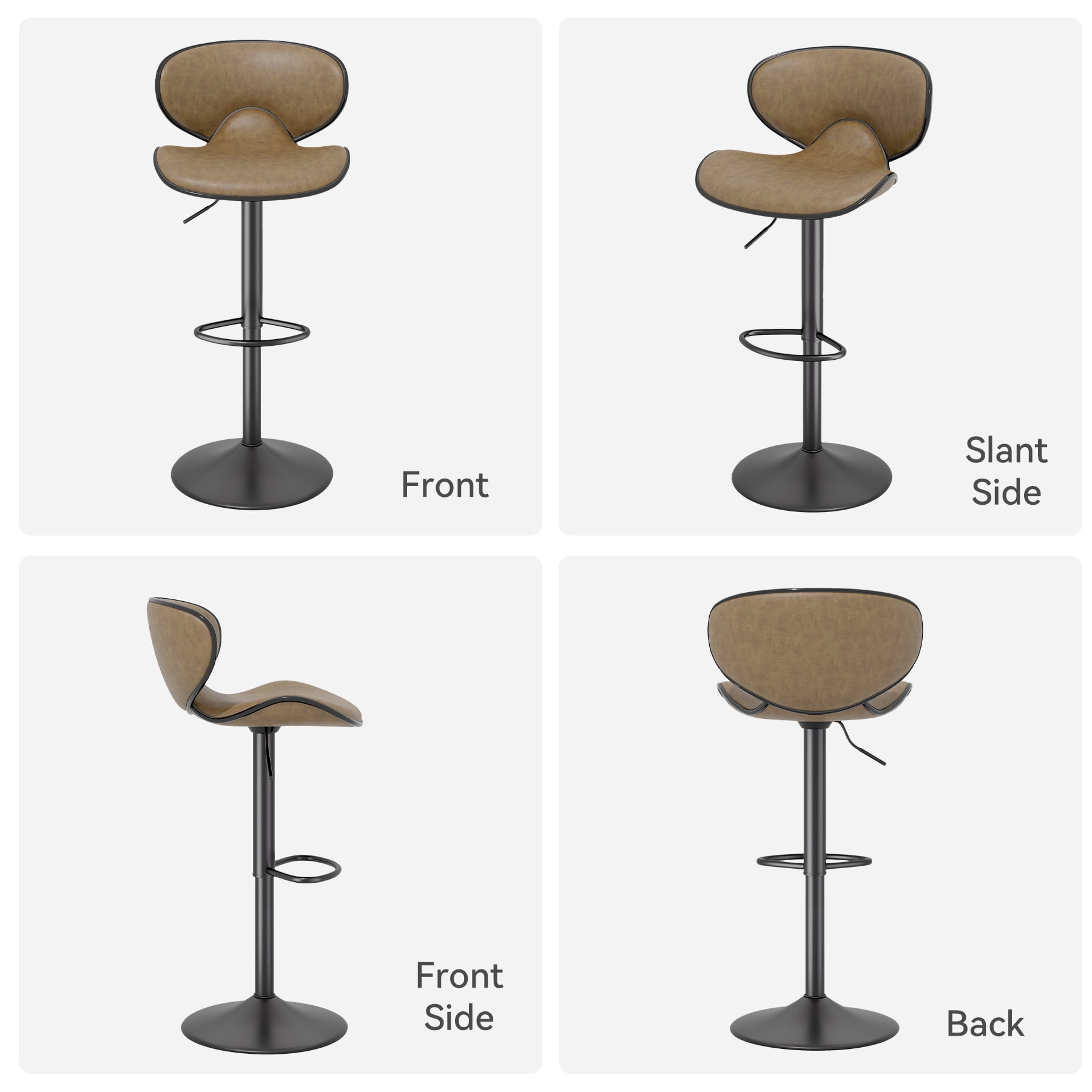 Hawsaiy Adjustable Swivel Bar Stools Set of 2 with Back and Footrest, Faux Leather Counter Height Kitchen Stools, Modern Bar Chairs for Island and Home Bar, Brown