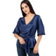 thumbnail image 1 of Blusa satin azul manga bomba AMAD Casual para mujer Talla S, 1 of 5