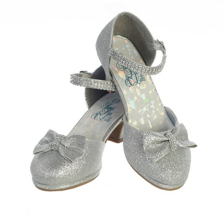 Girls Silver Glitter Rhinestone Strap Bella Dress Shoes