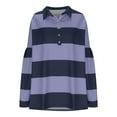 thumbnail image 5 of EINCcm Women’s Oversized Striped Polo Sweatshirt Long Sleeve V Neck Lapel Collared Polo Shirts 2024 Fall Pullover Tops, 5 of 5