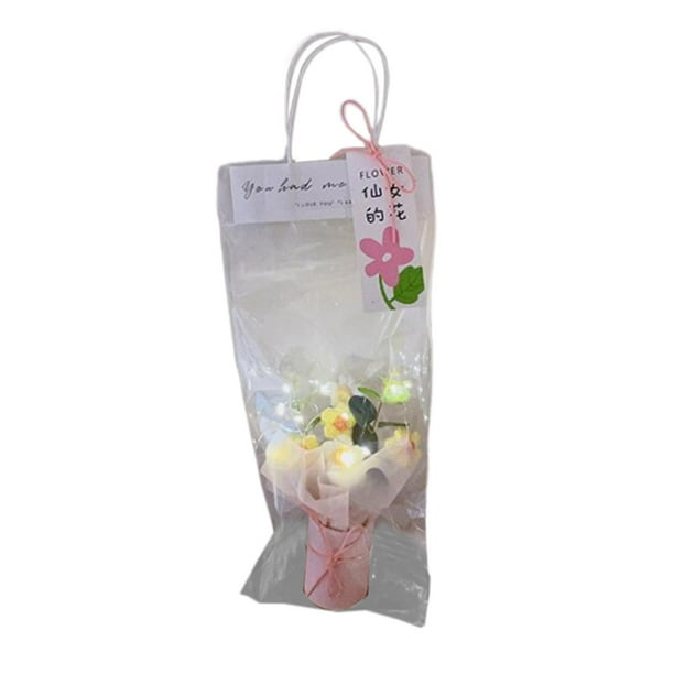 Ramo de flores de ganchillo con luces, flores artificiales para tejer, Día , Día de Acción de Gracias, Festival del Día de la Madre Naranja