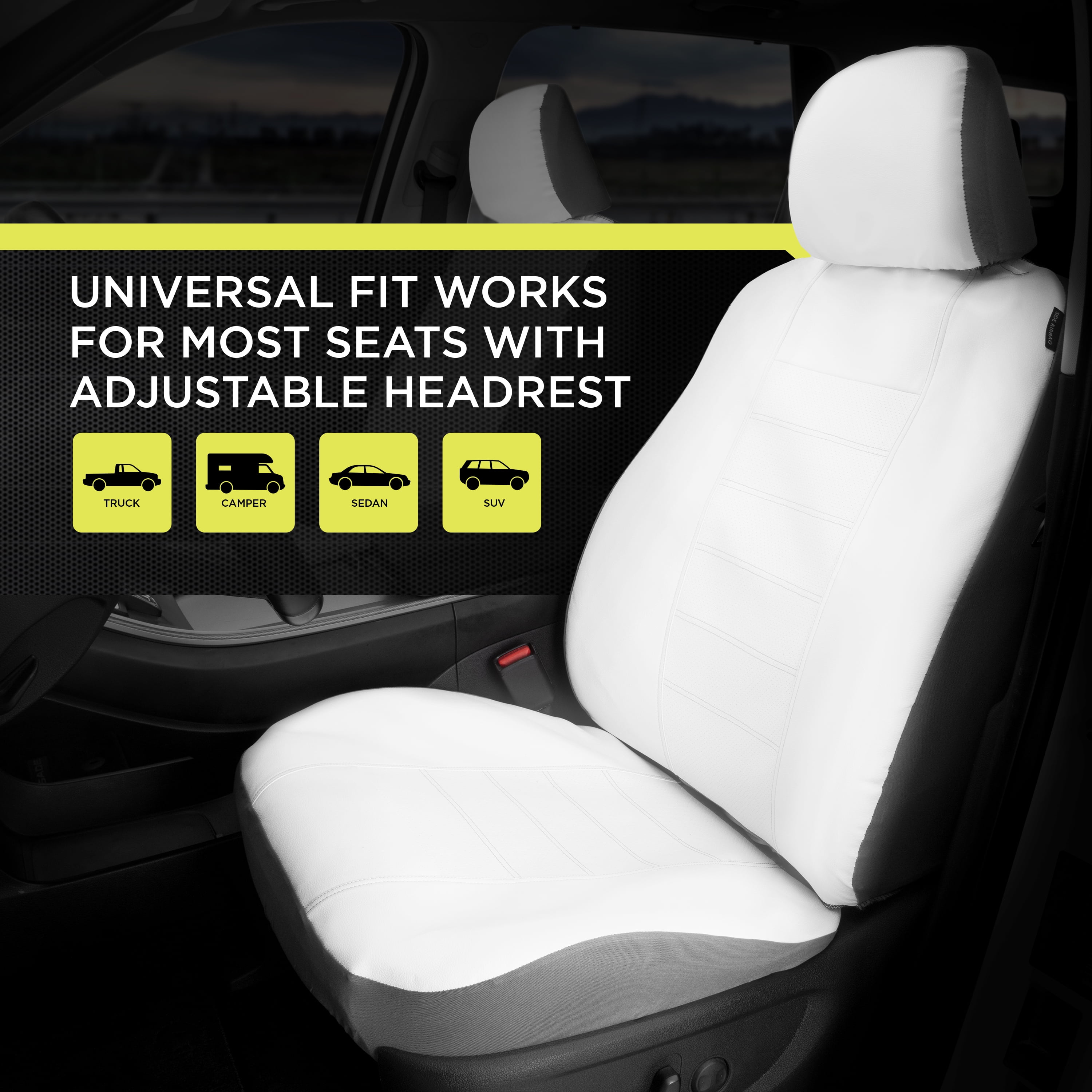 Auto Drive Faux Leather Seat Cover, 2-Piece, White