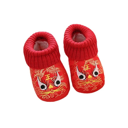 Loliuicca Baby Flats  Soft Embroidery Tiger Non-slip New Year Toddler Shoes