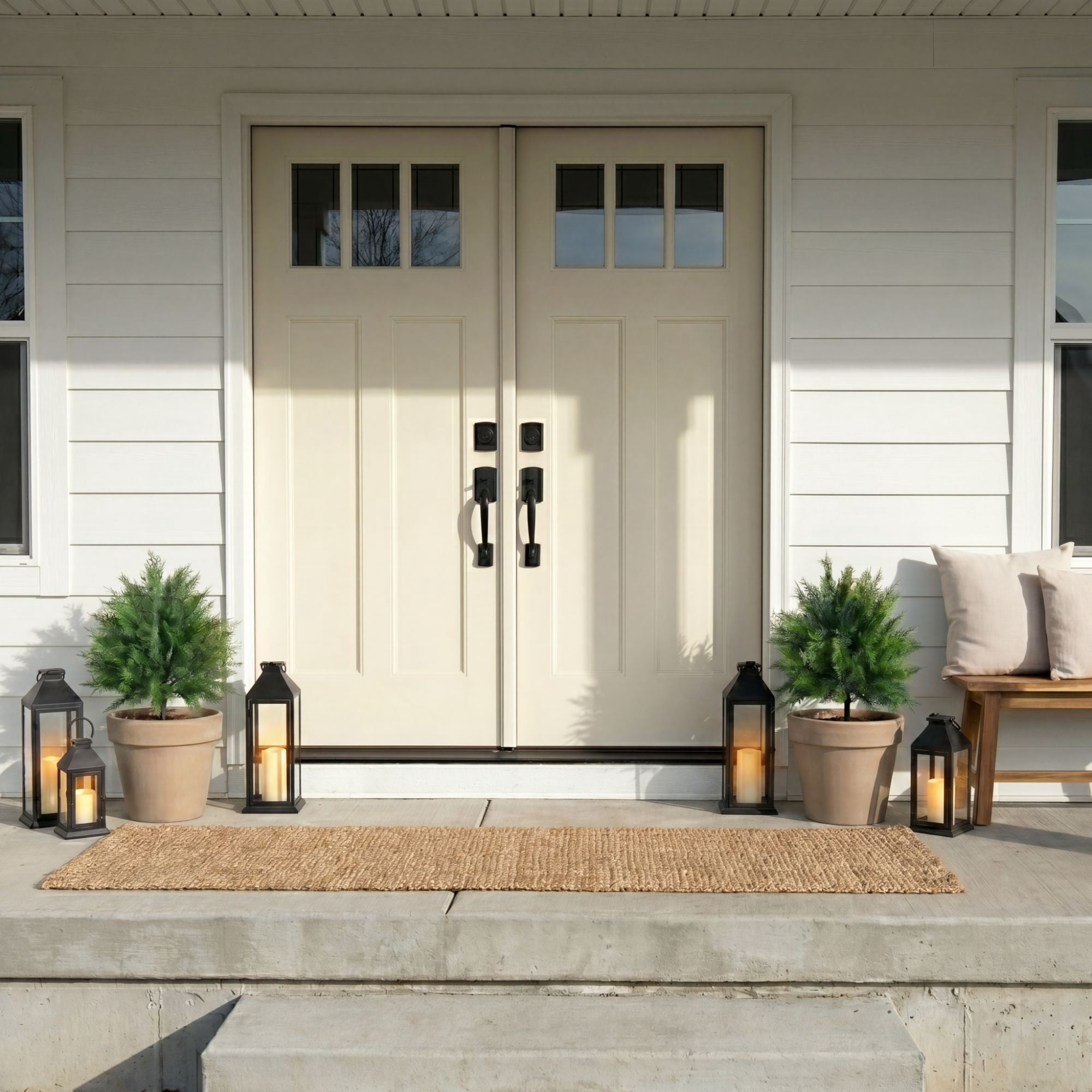 15in. UV Resistant Artificial Cedar Bush with Integrated Ground Stake (Indoor/Outdoor) - Set of 2
