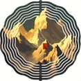thumbnail image 2 of Stylized Circular Metal Wind Spinner with Pattern & Mountain Landscape - Red Accent for Yard & Garden Decor, 2 of 6