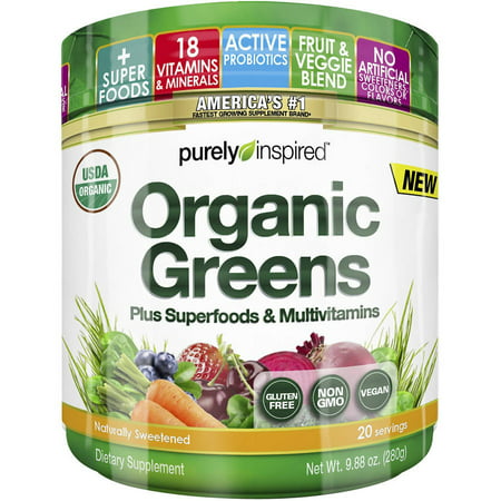 Purely inspired Organic Greens + superaliments et multivitamines suppléments alimentaires en poudre, 9,88 oz