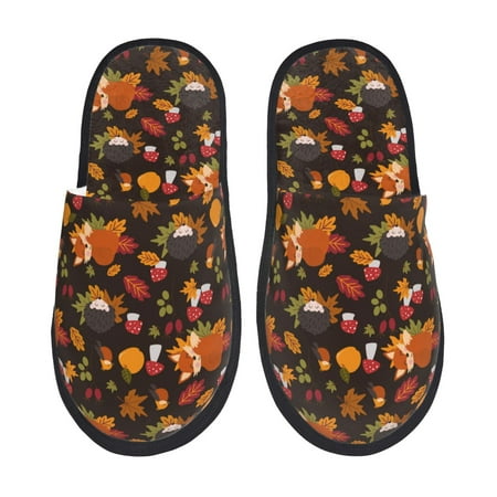 

Honeii Autumn Hedgehog and Fox Cute Print Furry Slippers Bedroom Slippers for Women and Men Fuzzy Plush Comfy Faux Fur Lined Slide Shoes -Medium