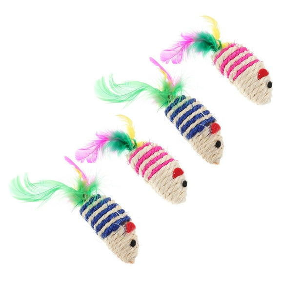 FRCOLOR Cute Mouse Shape Cat Toys for Indoor Cats Made of Sisal Assorted Color 4pcs