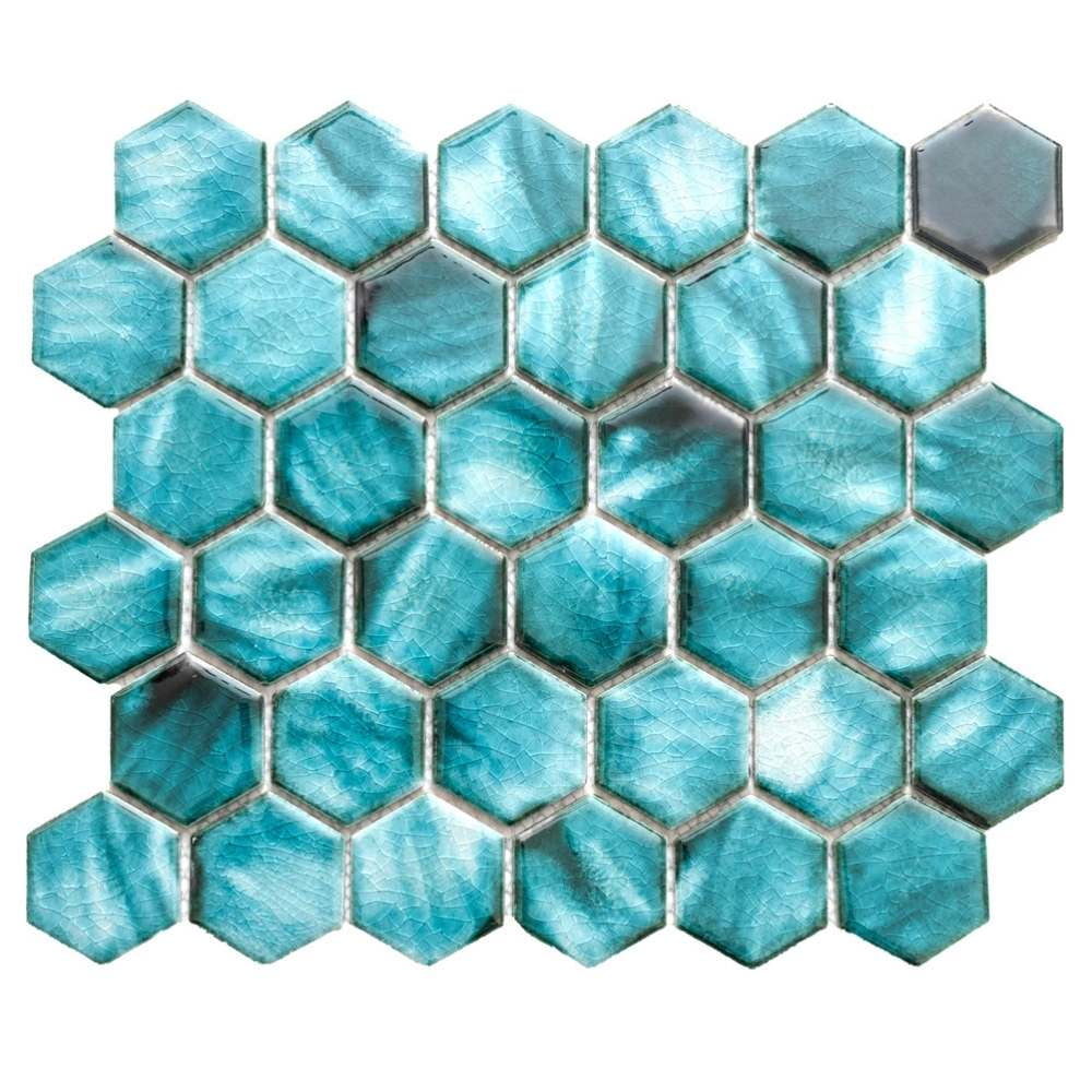 The Tile Life Agate 2 in x 2 in Hexagon Azules Glossy Porcelain Mosaic Wall Tile 1 Sheet