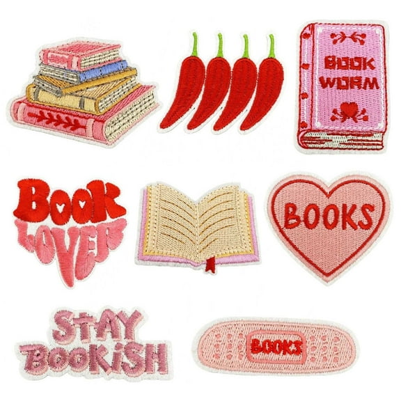 Yammee 8 Pcs Bookish Iron on Patches Books Sewing Patches Chilis Embroidery Patches