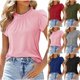 thumbnail image 1 of Tops occidentales para mujer,Blusa informal de manga corta para mujer, cuello redondo, botones, poliéster, color liso, ideal para uso diario y en casa, sopatenor, 1 of 8
