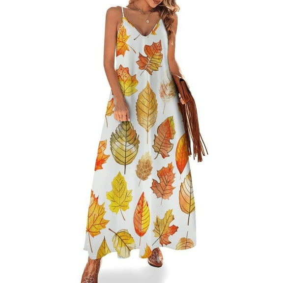 Autumn Harvest Maple Leaves Thanksgiving Sleeveless Dress Women's Luxury Party Dress Birthday Dresses for Women