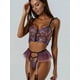thumbnail image 4 of Floral Embroidery Lingerie Set, Sexy Chain Cami Crop Top Bra & Hollow Thong Panties, Women's Sexy Lingerie & Underwear, 4 of 5
