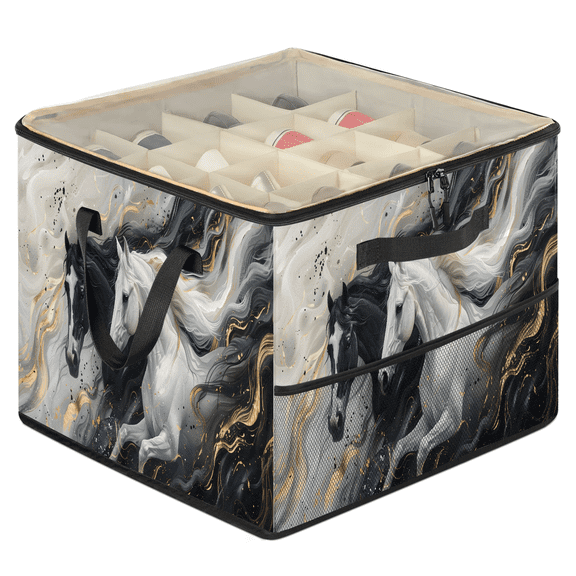 Jiaoprinted Black and White Horse Shoe Storage Box with Adjustable Dividers, Large Shoe Organizer with Clear Transparent Lid, Marble Foldable Stackable Shoes Storage Bin for Closet Entryway