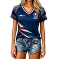 thumbnail image 2 of Women Soccer Raglan Top Football V Neck France Elegant Short Sleeve Graphic Tee Casual Tops Tee L, 2 of 4