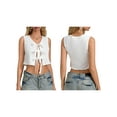 thumbnail image 3 of Caoirhny Women Tie Front Tank Tops Casual Summer Solid Color/Stripe Print Crop Basic Vest Sleeveless Shirt for Streetwear, 3 of 8