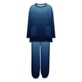 thumbnail image 4 of Hueook Cotton Pajamas for Women Fleece-Lined Pajama Set Navy L, 4 of 5