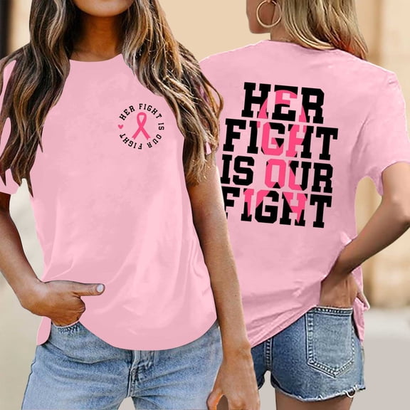 Cancer Ribbon Pink T Shirts for Women Casual Summer Tops Basic Y2K Short Sleeve Crewneck Tees