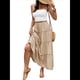 thumbnail image 2 of Falda Larga de Verano para Mujer, con Volantes, Corte A, Elástica, Cintura Alta, Plisada y , para Playa Caqui L, 2 of 10