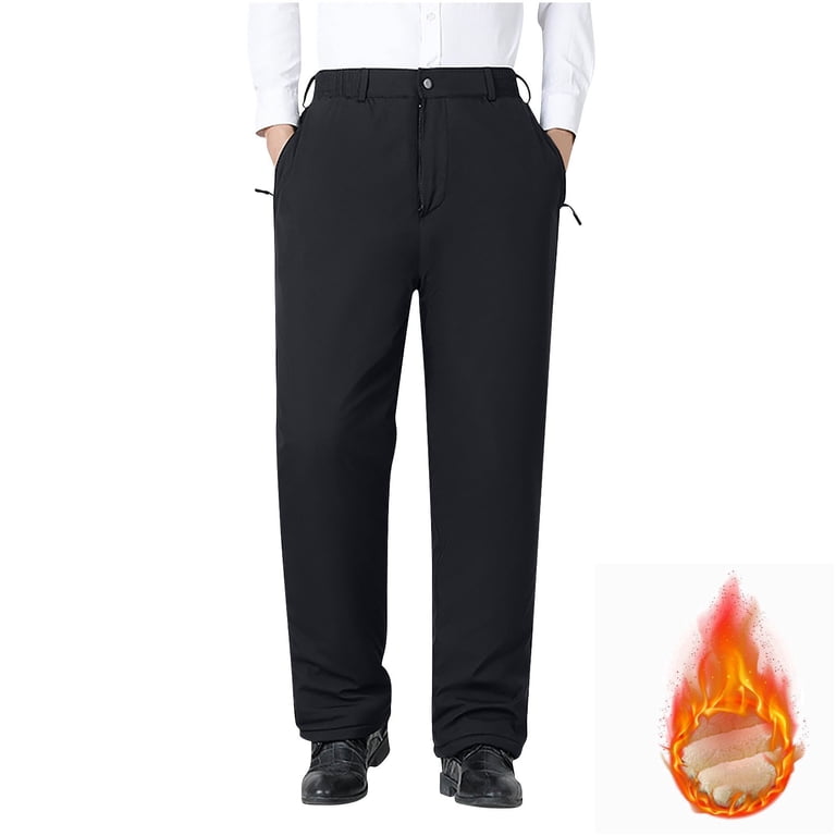 Bvodoz Fleece Lined Pants for Men,Straight Leg Casual Dress Pants Stretch Business Work Trousers Winter Warm Down Outfits, Men's, Size: XL, Black