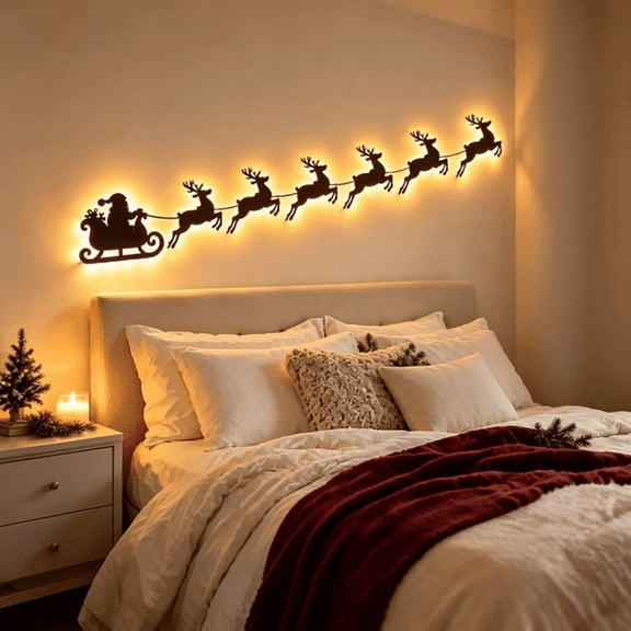Christmas Navidad Decorations Lighted Reindeer,Farmhouse Decor Wall,Christmas Santa Sleigh Light | Cozy LED Backlight Decoration