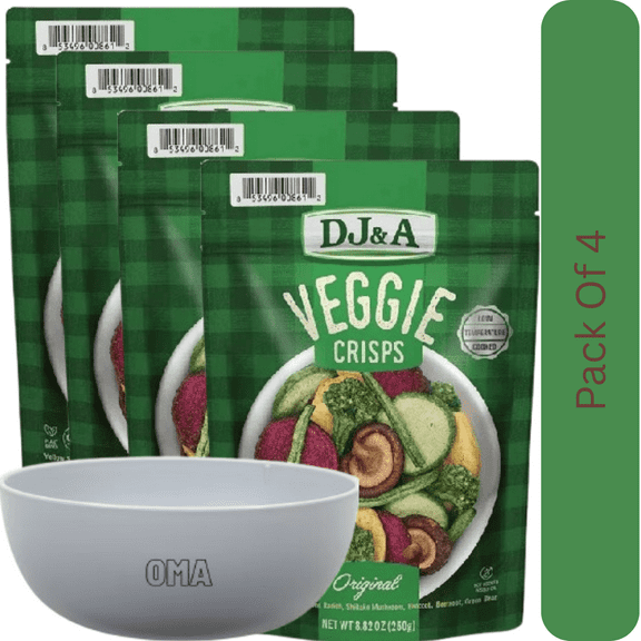 DJ&A Veggie Crisps Original, Healthy Vegetable Chips, 8.8 oz. With White Bowl By OMA