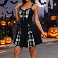 thumbnail image 6 of QATAINLAV Woman Gothic Plaid Mini Dress O-Ring Front Zip A-Line Gothic Dresses Halloween Cosplay Costume, 6 of 9