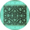 thumbnail image 1 of Ahgly Company Machine Washable Indoor Round Oriental Turquoise Blue Traditional Area Rugs, 6' Round, 1 of 4