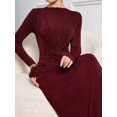 thumbnail image 7 of Burgundy Womens Long Sleeve Ruched Knit Elegant Modest Maxi Dress, 7 of 7