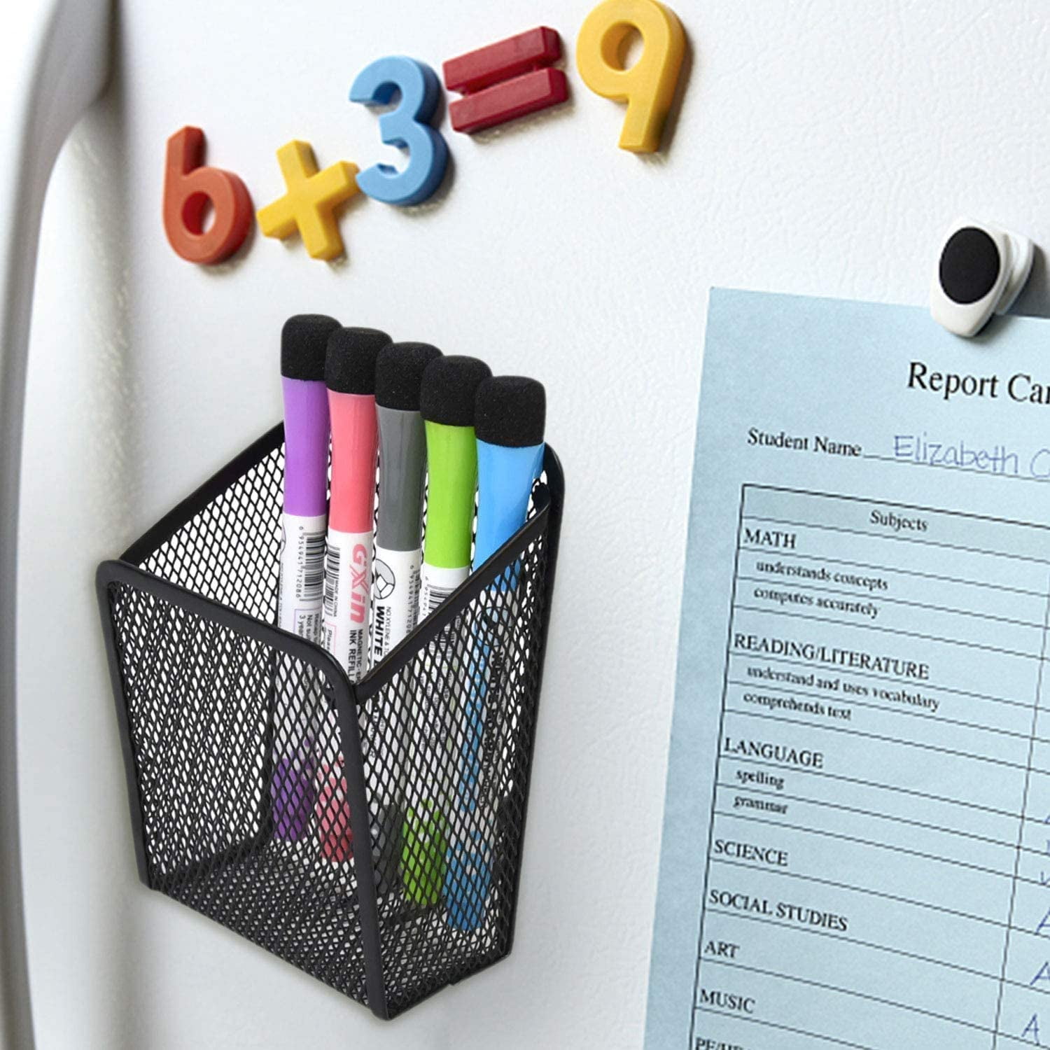 Casewin 4 Pack Magnetic Pencil Holder, Magnetic Marker Holder, Mesh Storage Baskets with Magnets, Mesh Pen Holder for Refrigerator, Whiteboard, Locker Accessories, Office Supplies Organizers