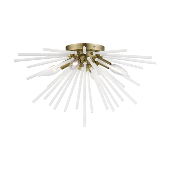 48820-01 Livex Lighting Uptown - 4 Light Flush Mount In Sparkling Style-11 Inches Tall and 20 Inches Wide-Antique Brass Finish