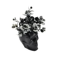 YingYouFu Halloween Skull Planter, Artificial Plant Black Decor, Indoor Holiday Party Decoration, Potted Home Office Desk Ornament, Black-A