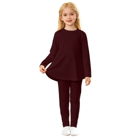 TBWNWG Toddler Girls Two Piece Outfits Long Sleeve Top with Dress and Pants Combo Soft Casual Daily Wear for Baby Female Kids Size 11-12 Years
