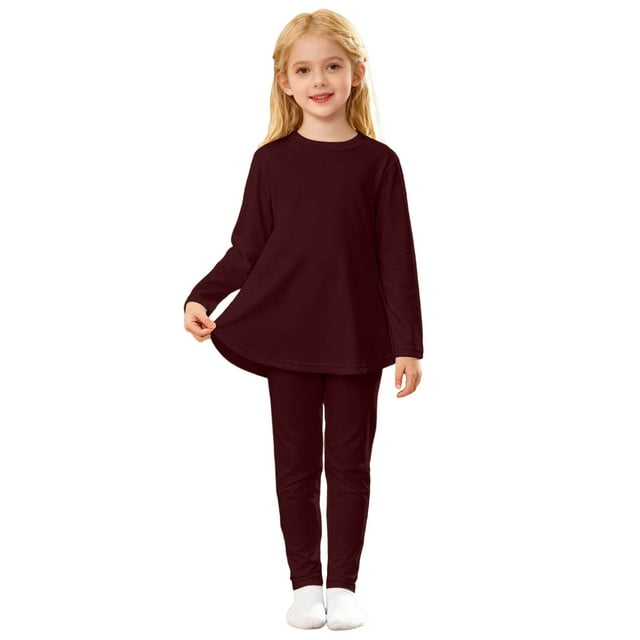 WENXIAOO Ensemble de Pyjama pour Fille 2 Pcs Robe à Manches Longues avec Pantalon Ensemble de Pyjama Décontracté Ensemble de Pyjama d'Automne 5-6 Ans