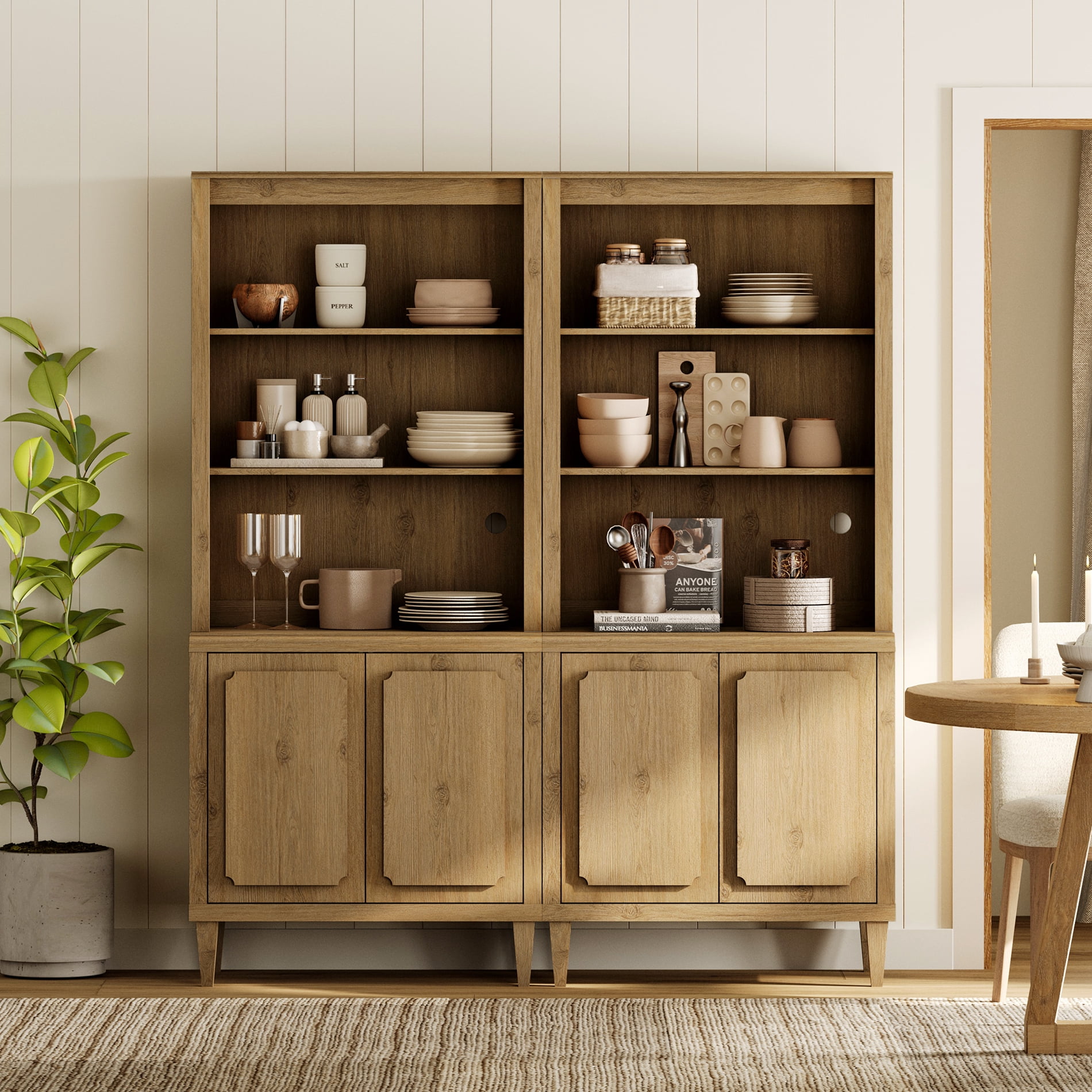 Tall Bookshelf with Doors, 72.8 Inch Large Wood Bookshelf with Storage, 2 PCS